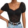 Летний женский комбинезон, сексуальный кружевной топ с короткими рукавами, кружевной прозрачный цельный топ