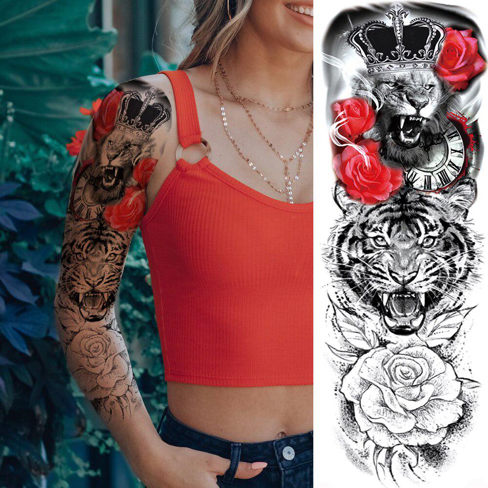 Sketch Compass Rose Flower Temporary Tattoos For Men Women Full Arm Sleeve Fake Tattoo Sticker Decor
