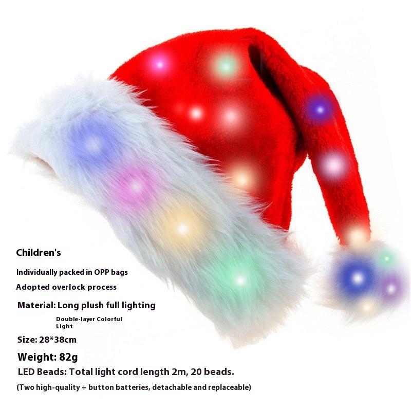 Adult Full Luminous Christmas Hat Christmas Party Ornaments Plush Edge Children's Plush Luminous Hat