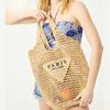 Women's Mesh Pocket Handmade Woven Beach Tote Holiday Shoulder Bag Skeleton Straw Bag