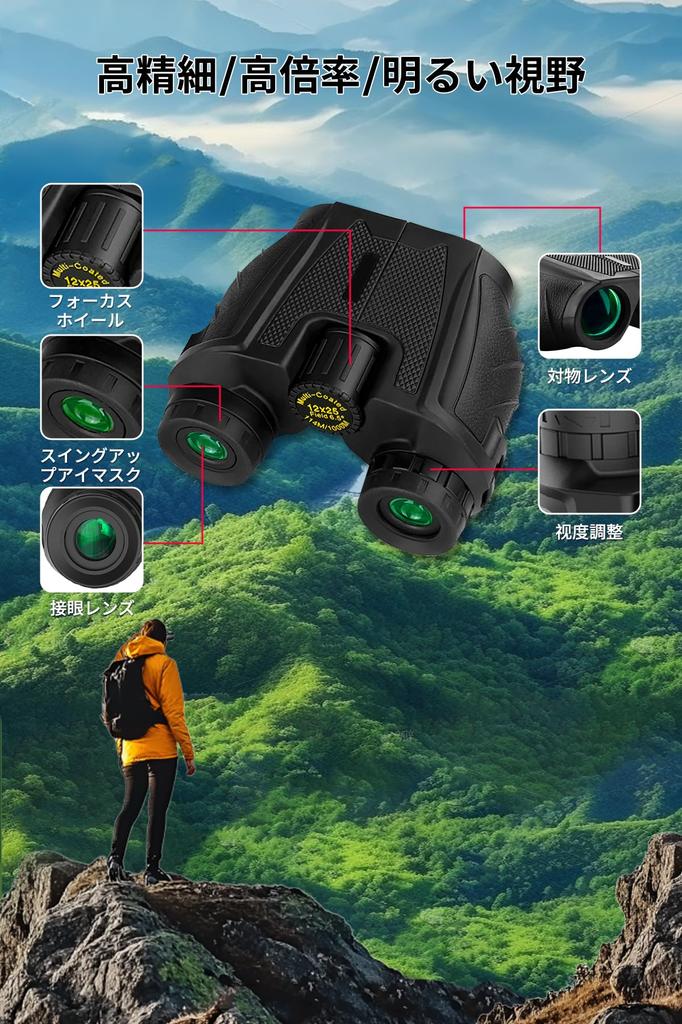 SGEBD Live Opera Binoculars, 12x Magnification, BaK4 Optical Prism, Anti-Vibration, Lightweight, Compact, Waterproof, Ideal for Children and Women,