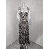 Women Fashion Sexy Leopard Print High Waist Spaghetti Strap Long Dress