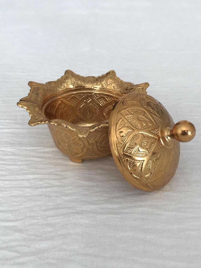 Traditional Turkish Delight and Sugar Bowl, Lidded Sugar Bowl, Decorative Authentic Medieval Style Wedding Gift, Gold Plated Bowl
