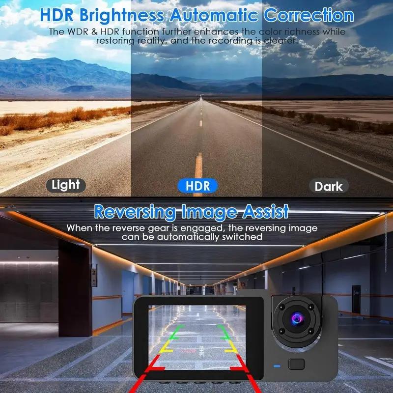 Автомобильный видеорегистратор HD 1080P с 3 объективами внутри автомобиля, трехсторонняя камера, видеорегистраторы, видеорегистратор, видеорегистратор, видеокамера, 2,0-дюймовый IPS-экран и задняя камера