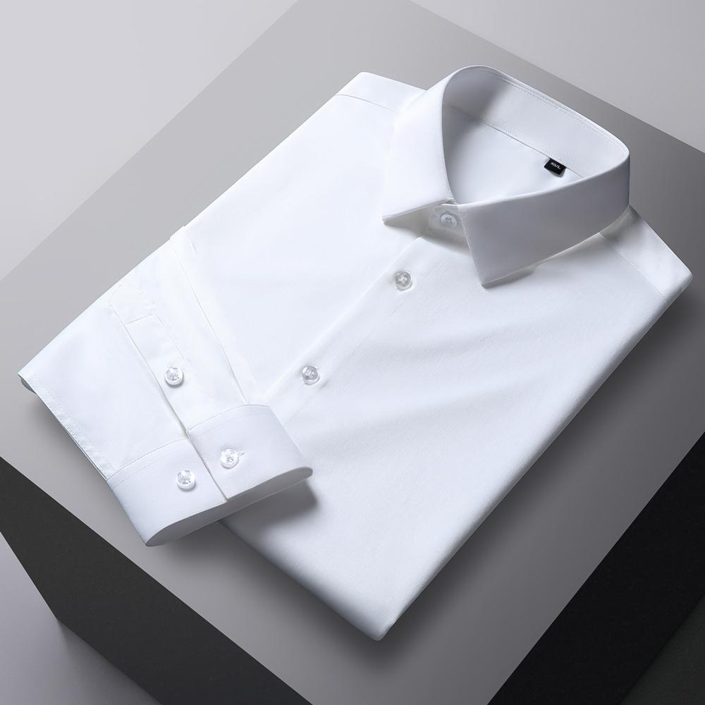 Мужская однотонная немнущаяся рубашка с длинным рукавом и эластичной тканью, шелковисто-гладкая, приятная к коже, простая в уходе, формальная мужская одежда, рубашка на пуговицах