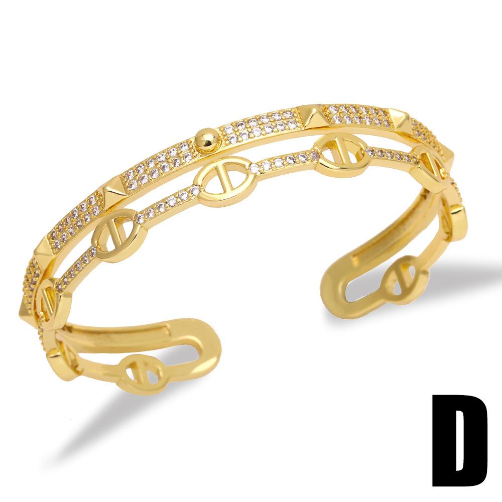 Золотой цвет, сохраняющий циркон, преувеличенные модные ювелирные изделия, легкий роскошный темпераментный браслет из меди для женщин