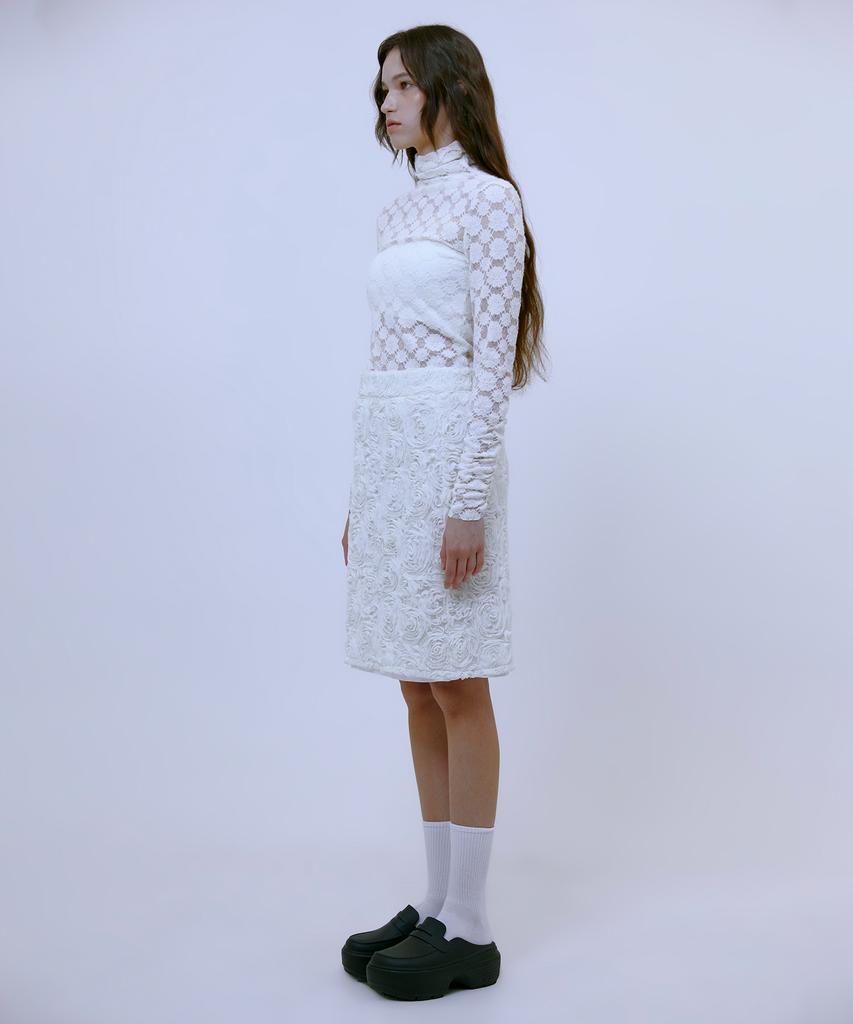 Thirteen Months Chiffon Flower Midi Skirt (White)