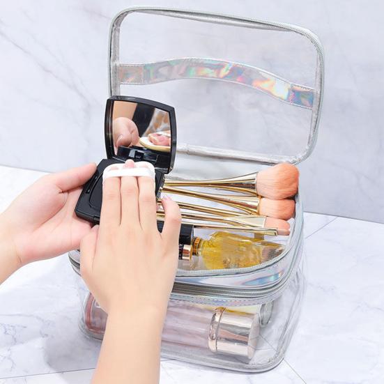Cosmetic Bag Large Capacity Dry Wet Separation Waterproof Portable Handle Clear Visible Zipper Travel Toiletry Makeup Pouch Travelling Use