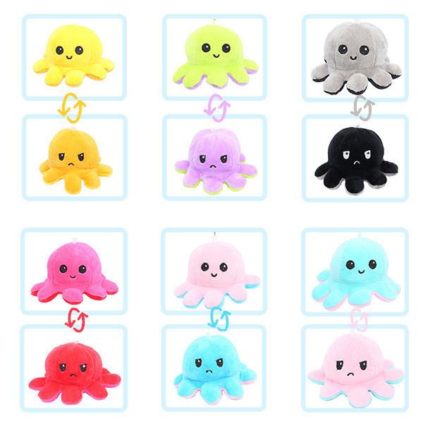 Милый Плюшевый Двусторонний Брелок-Осьминог Очаровательный Животный Брелок для Сумки Меняющий Настроение