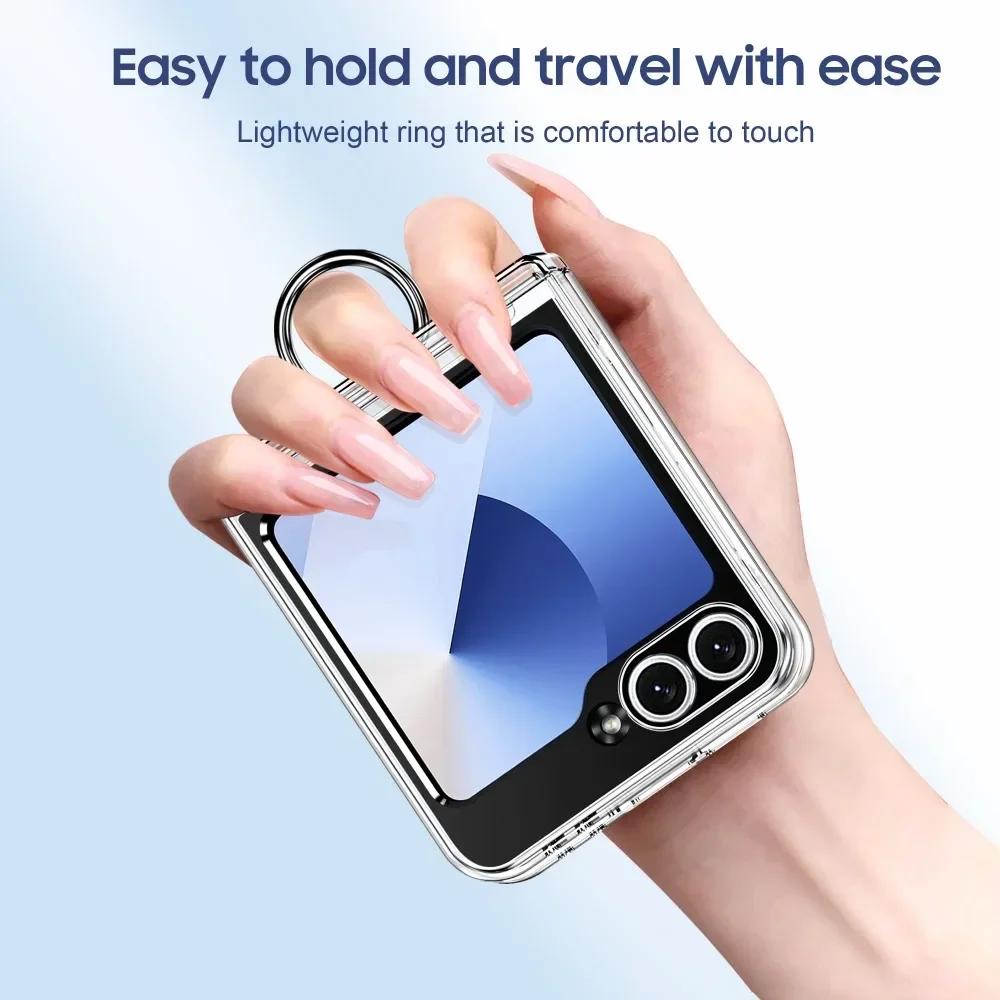 Чехол для телефона Samsung Galaxy Z Flip 7 6 5 Flip6 Flip7 5G с держателем для карт, шарнирным кольцом, защитой, жесткий ПК, ударопрочный защитный чехол