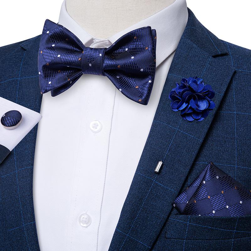 Classic Red Paisley Pattern Woven Self-tied Bow Tie Pocket Square & Cufflinks Boutonniere Gift Set for Men