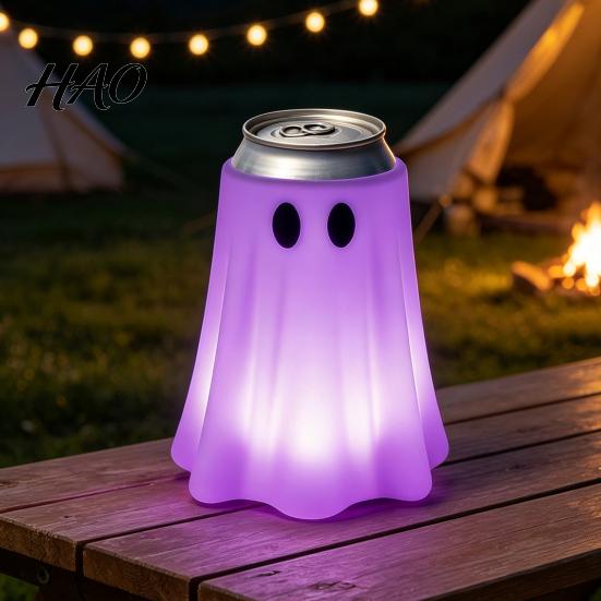 Halloween Beverage Can Sleeve 3D Printed Ghost Holder, Glow?in?the?Dark Soda Non Slip Protector Cup Cover, Cute Tabletop Decor for Party