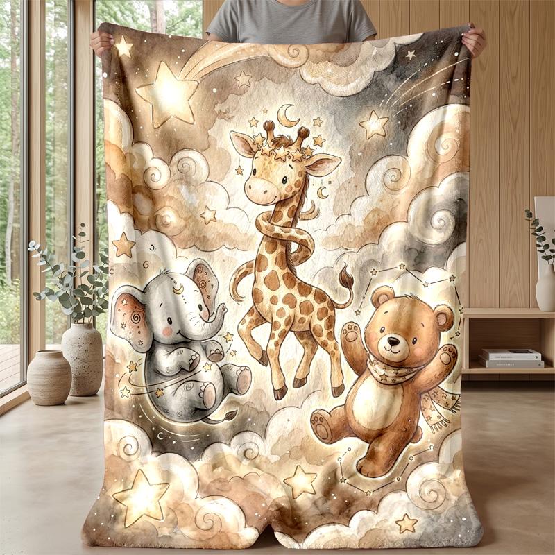 Celestial Animal Gathering blanket Personalized Name Flannel Blanket Soft Cozy Plush Throw for Sofa Bed Lightweight Home Decor