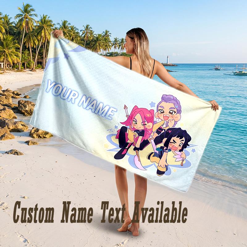 Kpop Demon Hunters Design Beach Towel Custom Text Large Towel for Beach Vacation