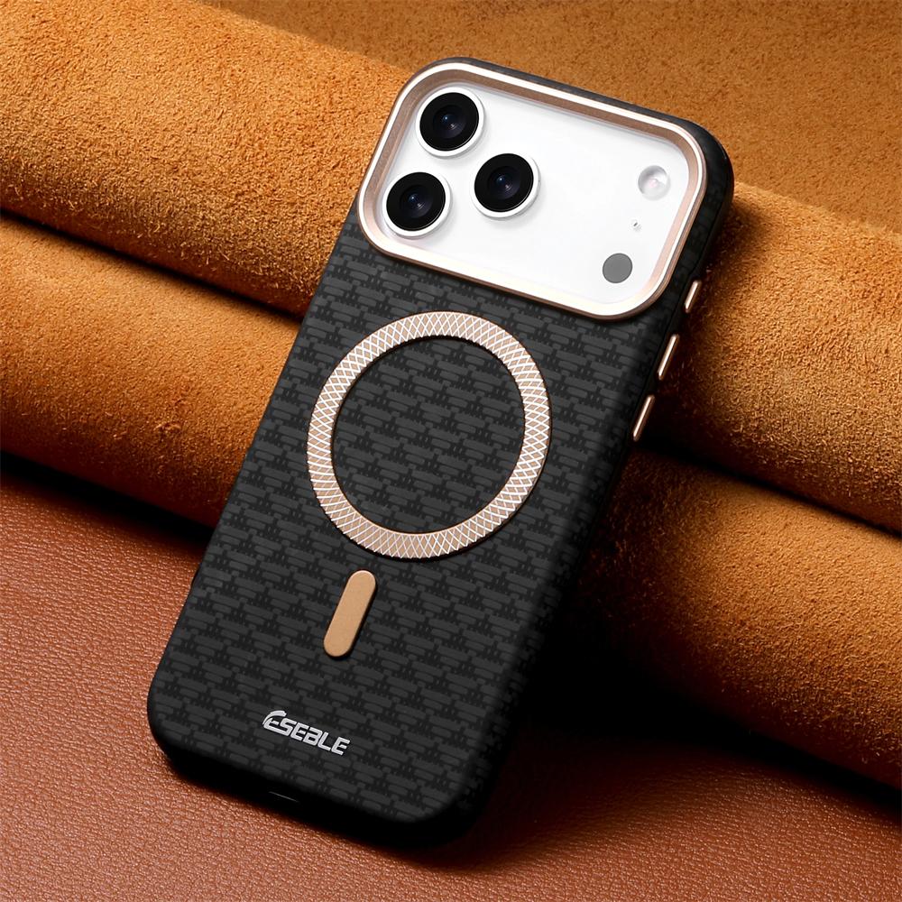 Роскошный Битмапный Кожаный Магнитный Чехол Для Телефона Для iPhone 17 16 15 14 13 Pro Max Для Magsafe Беспроводной Зарядки Металлическая Кнопка Бампер Чехол