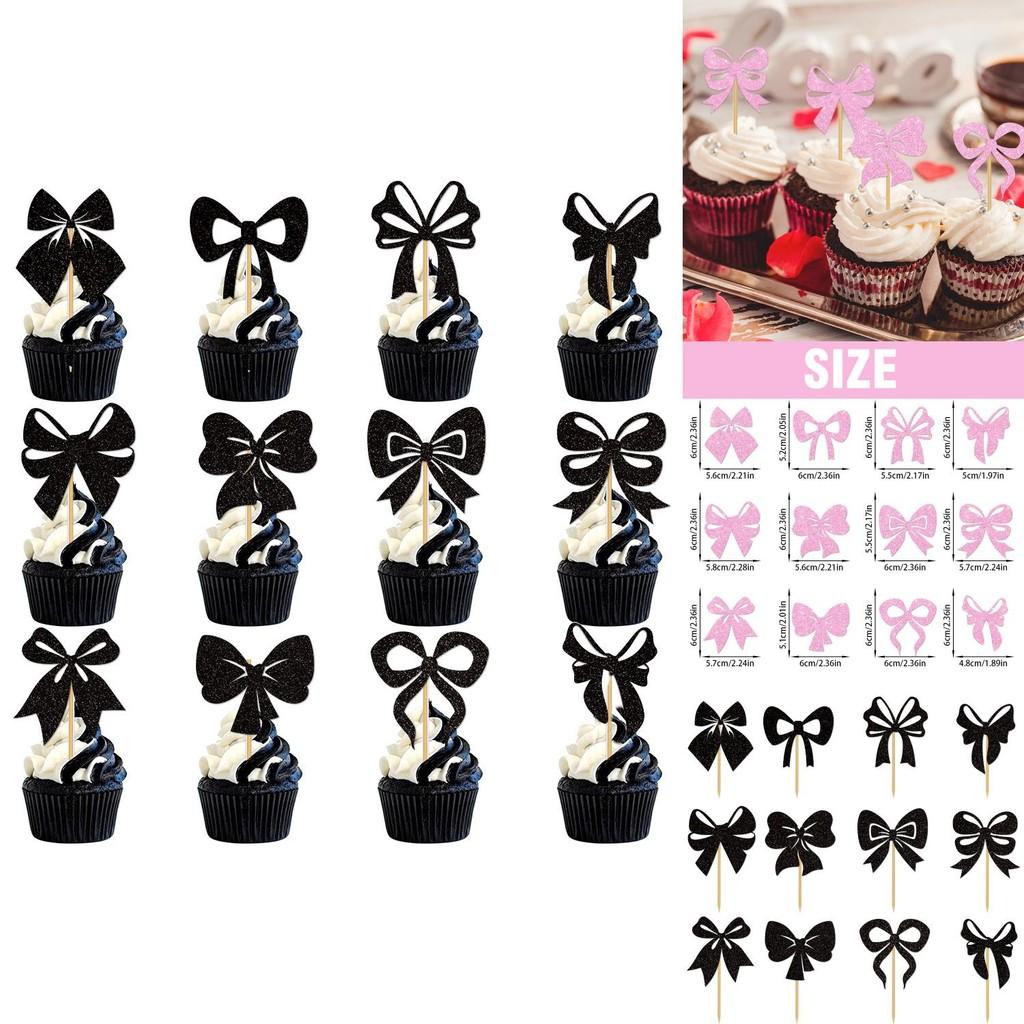 Birthday Party Cake Decoration With Gold Glitter Paper Bows And Flags For Festive Celebration