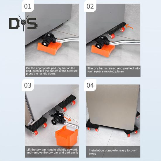 1 комплект подъемного инструмента для мебели с ломом, подъемный блок, тяжелый подъемный механизм для мебели с колесами, тележка для перемещения мебели на роликах