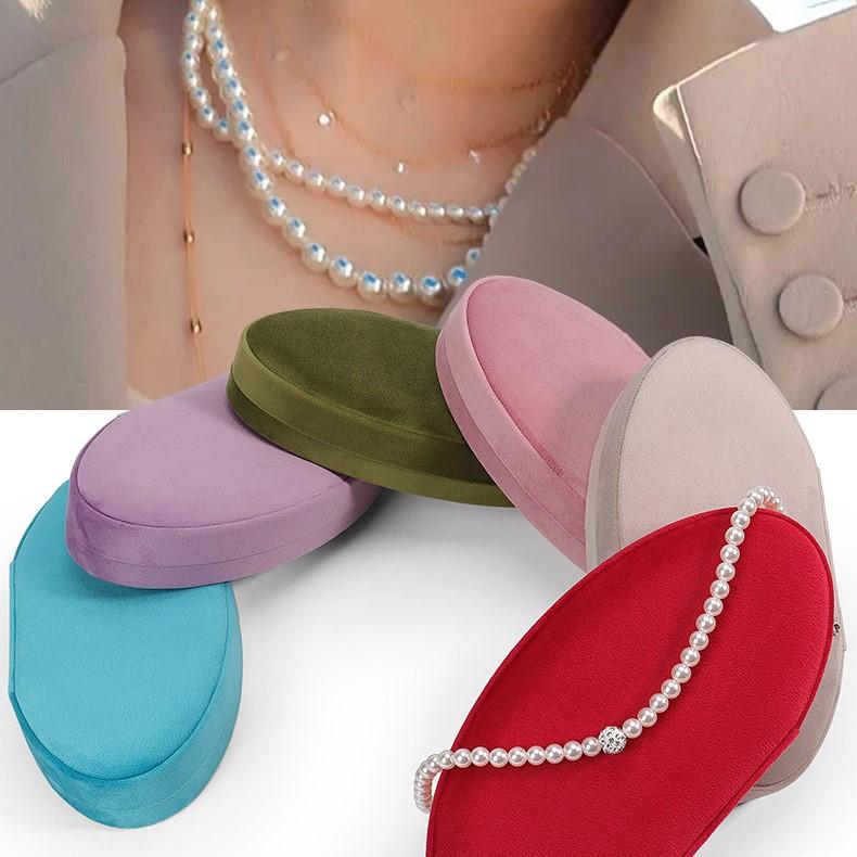 Oval Pearl Necklace Packaging Box High-end Sense Gift Box for Mother Earrings Chain Storage Flannel Jewelry Box
