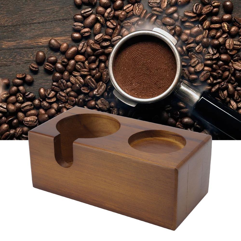 Solid Beech Wood Coffee Portafilter Holder 2-Hole Design Coffee Tamping Station For Home Barista