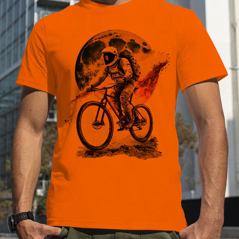 Summer Breathable Short Sleeve Loose Oversized Tee Unisex Mountain Bike Sport Astronaut Ride Bicycle to the Moon Hipster Man Tee