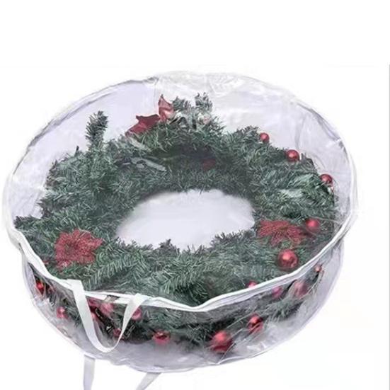 Christmas Wreath Storage Bag with Handle Zipper Closure Large Capacity Transparent Garlands