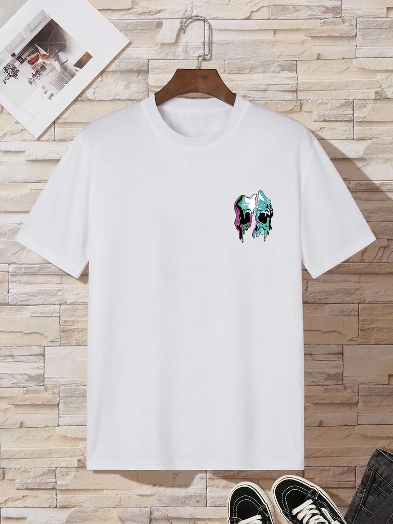 Мужская повседневная футболка с принтом расплавленного черепа, с коротким рукавом и круглым вырезом, модные летние футболки, топы, обычные и оверсайз футболки