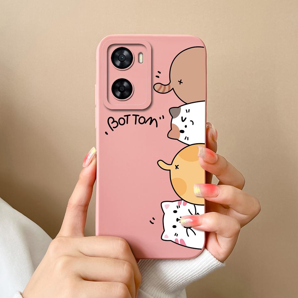 For Oppo A57 A57S A57E Case Cute Cartoon Soft Liquid Silicone Back Cover For Oppo A 57 4G 5G Full Protection Shockproof Bumper