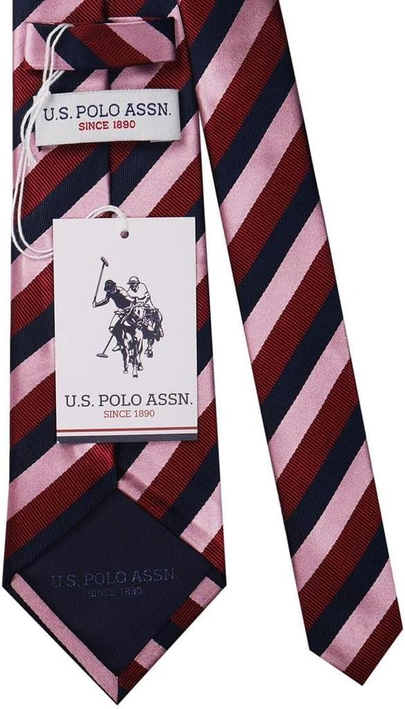 НАС. Галстук POLO, 100% шелк, ширина 8 см, в полоску, красный и синий, USPA-83, мужской, деловой, стильный, подарок для мужчин, свадьба, выпускной, вступительная церемония,