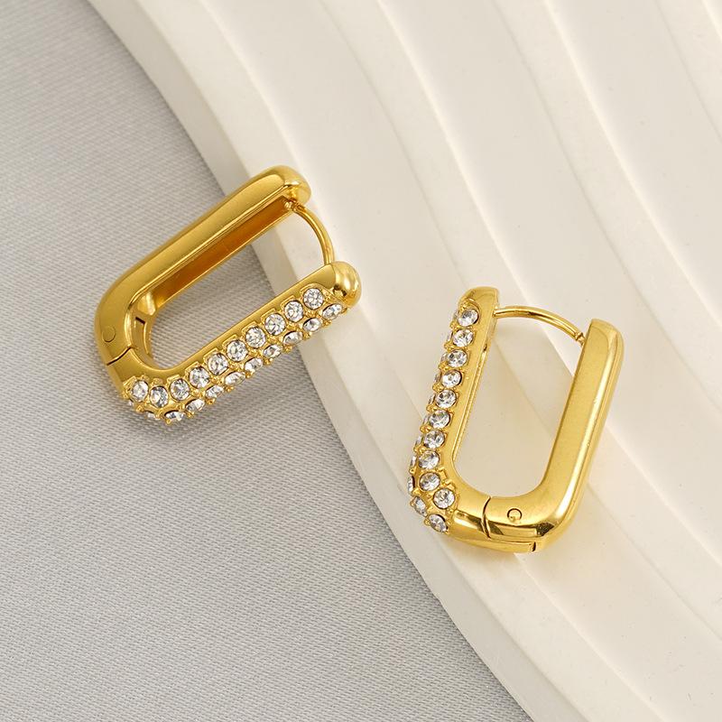 Серьги в стиле ретро с французским темпераментом, нержавеющая сталь, покрытая 18-каратным золотом, с бриллиантами, геометрические серьги в форме буквы U