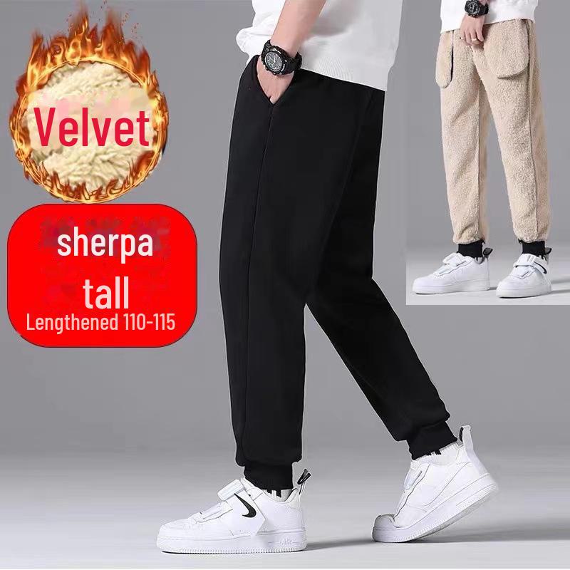 2023 Мужские зимние повседневные спортивные штаны из утолщенного хлопка и овчины