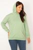 Women's Style Big Size Sweatshirt Large Size Green Hooded Sweatshirt With Kangaroo Pocket And Ribbon Inside