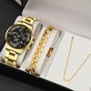 3pcs/set, 1pc Fashion Men's Business Stainless Steel Quartz Watch & 1pc Men's Bracelet & 1pc Men's Necklace, Ideal Choice for Gifts