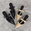 2025 New Bow Baotou Half Slippers Women's Summer Wear Temperament Pointed Toe Stiletto High Heel Sandals