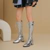 Krazing Pot Microfiber Autumn Winter Shoes Fashion Boots Round Toe Keep Warm Cross-tied Med Heels Thigh High Boots