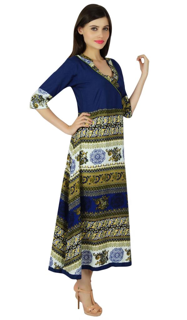 Bimba Womens Blue Anarkali Kurta Kurti Contemprory Chic Style Indian Long Maxi