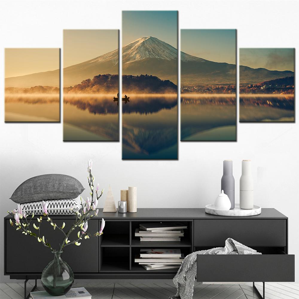 Mount Fuji Lake Scenery Picture 5Pcs Wall Art Canvas Print Modular Home Decoration Painting Aesthetic Room Decor Picture