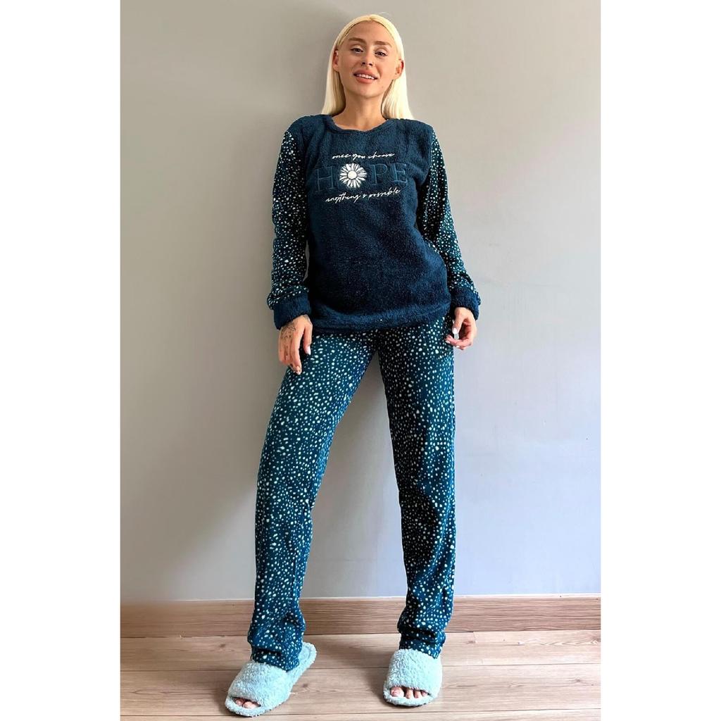 Серый - Женская плюшевая пижама с рисунком Hope