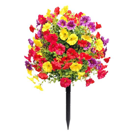 Faux Morning Glory Flowers Artificial Morning Glory Bush with Ground Spike Realistic Fake Greenery Shrubs for Farmhouse Porch Patio Decoration