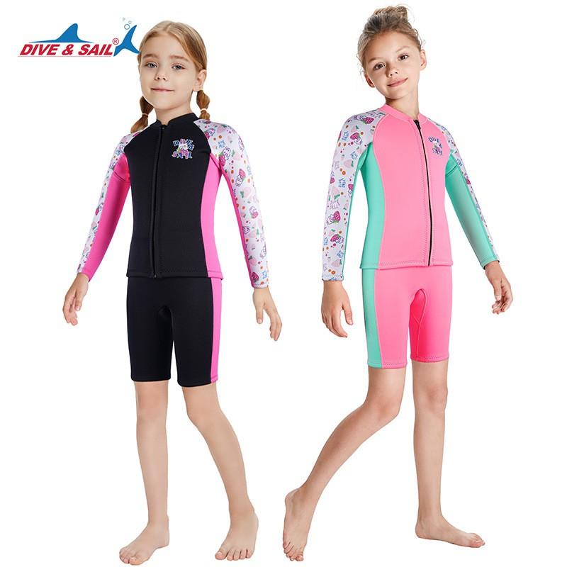 Kids 2.5mm Neoprene Wetsuit Set Long Sleeve Separate Snorkeling Swimming Surfing Diving Training Warmth