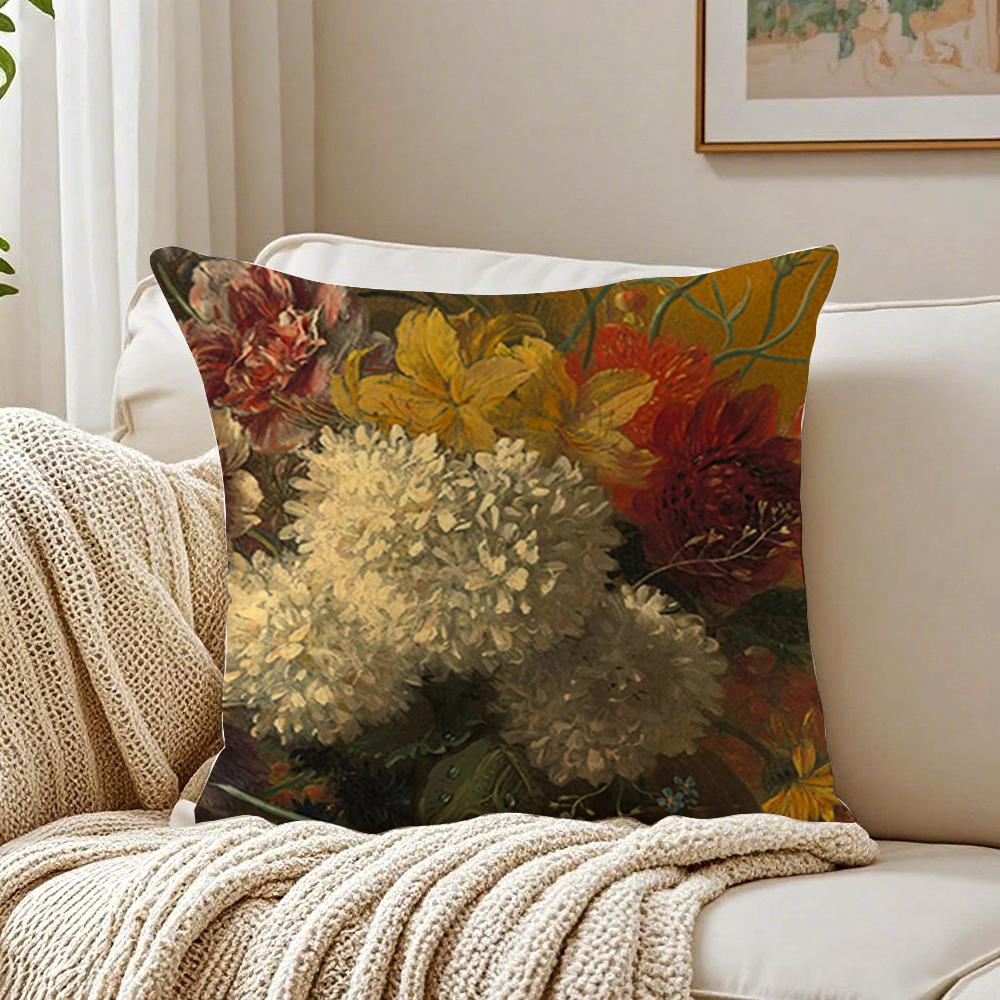 Fashion Casual Beautiful Oil Painting Flowers Cushion Cover Linen Pillowcase Soft For Sofa Bed Home Room Decor