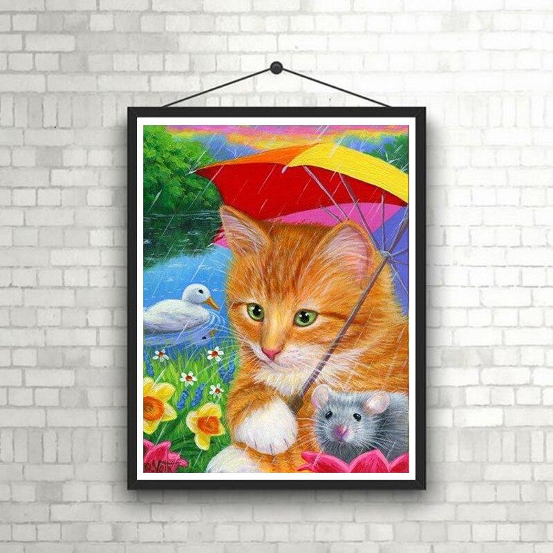 Cat DIY 5D Diamond Painting Rhinestone Animal Diamond Embroidery Cross Stitch Mosaic Full Round Drill Home Decor Art Gift