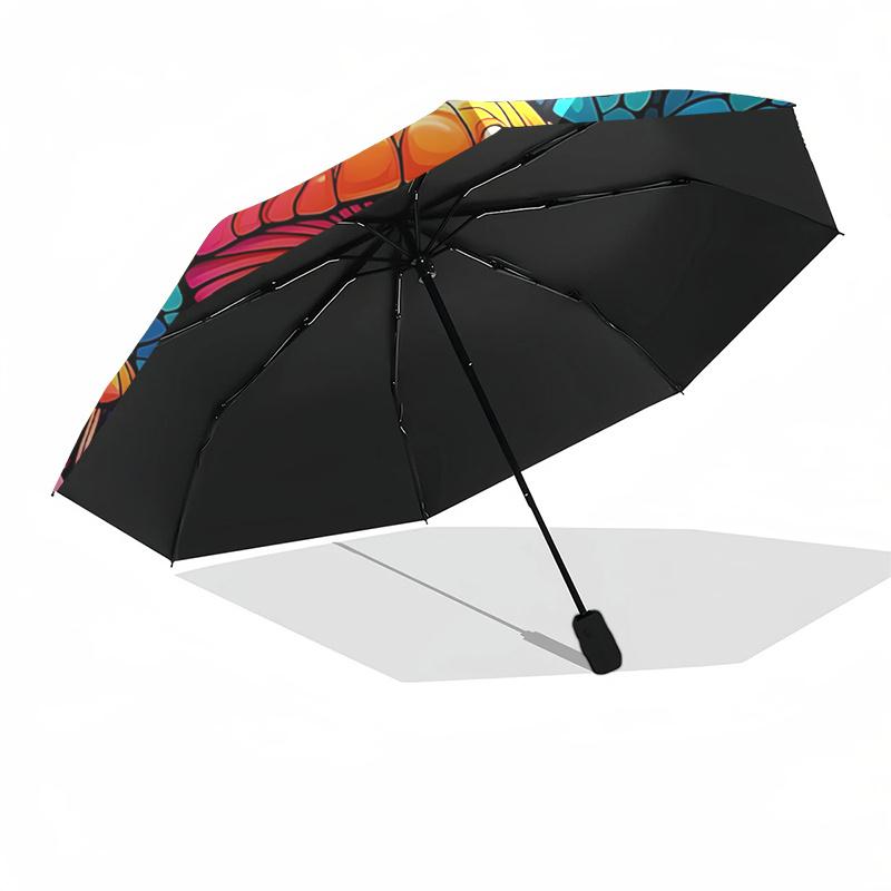 Stained Mushroom Garden Automatic Opening Folding Umbrella - Portable 3-Fold Design with Iron Frame, Perfect for Outdoor Use, Festive Gifts,