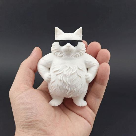 Забавная Крутая Статуэтка Кота 3D Печатная Милая Кошка в Солнечных Очках Фигурка Причудливый Котёнок Украшение для Рабочего Стола Подарки для Любителей Кошек