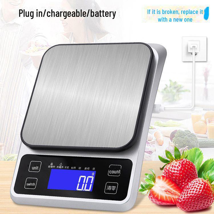 Rechargeable 10kg Stainless Steel Kitchen Scale, Accurate To 0.1g, for Food and Baking