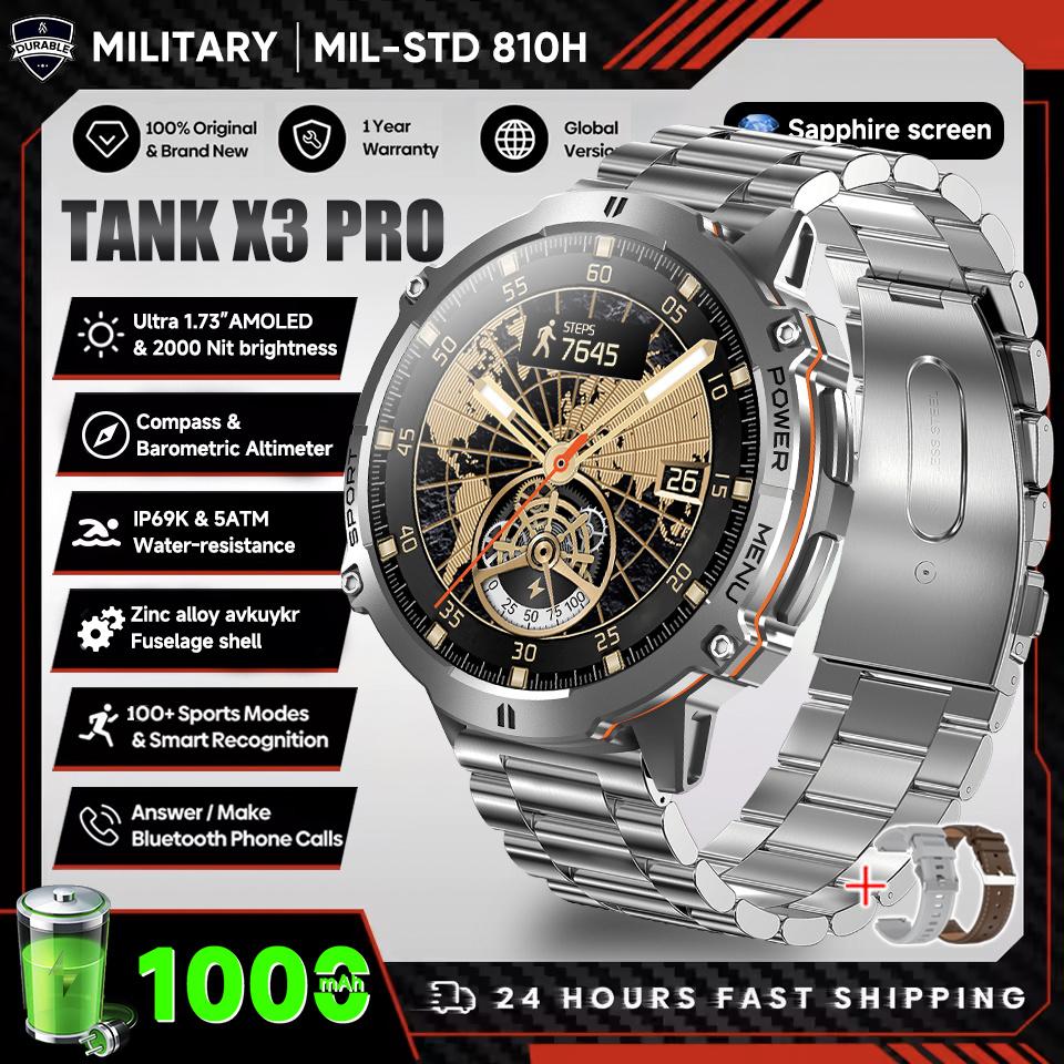 Новые УМНЫЕ ЧАСЫ TANK Ultra 1000 мАч Мужские 1,73" HD AMOLED GPS 10ATM Компас для плавания Барометр BT-звонки Военные умные часы