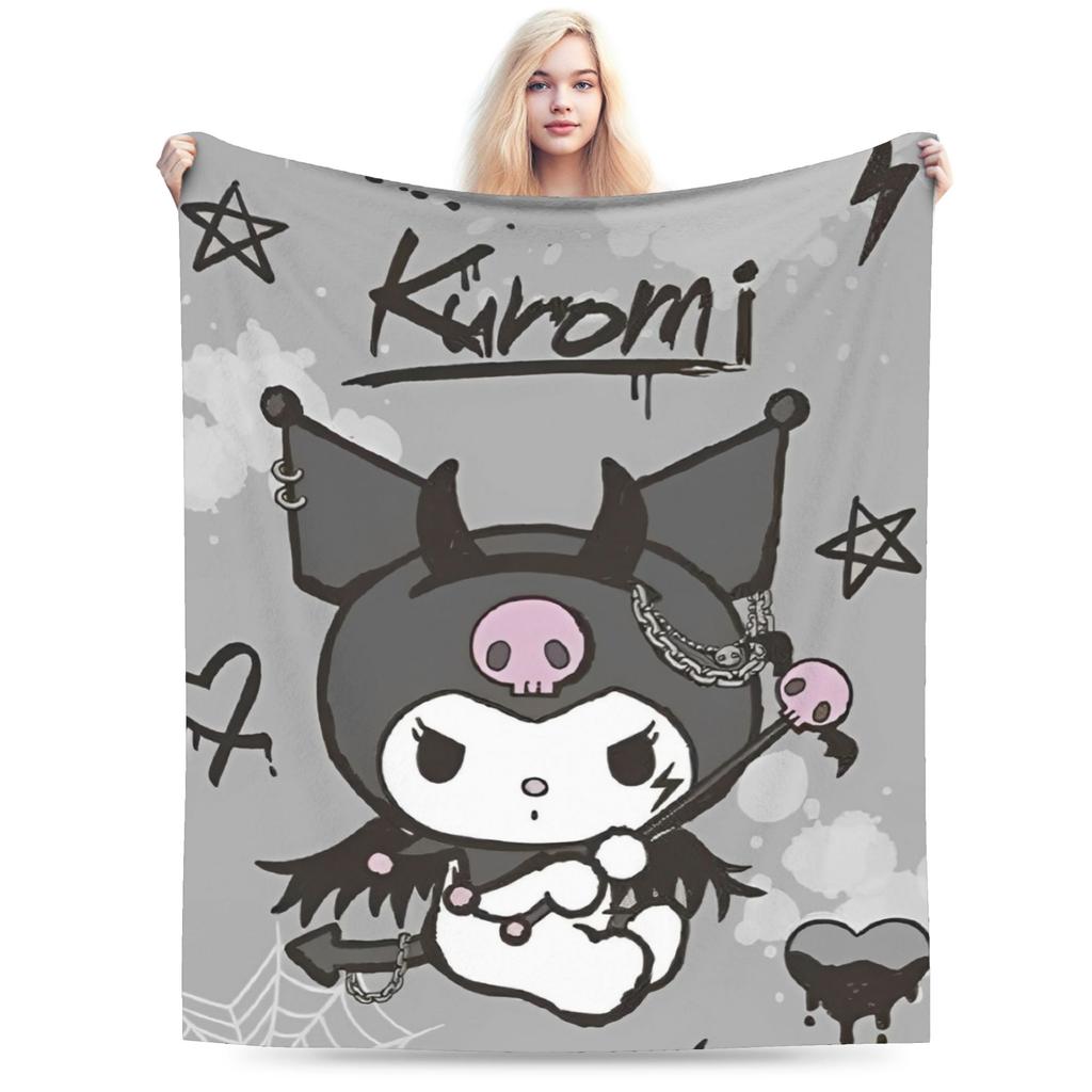 Cartoon Cool Cute Kuromi Fleece Throw Blanket  Blanket for Home Outdoor Super Soft Bed Rug