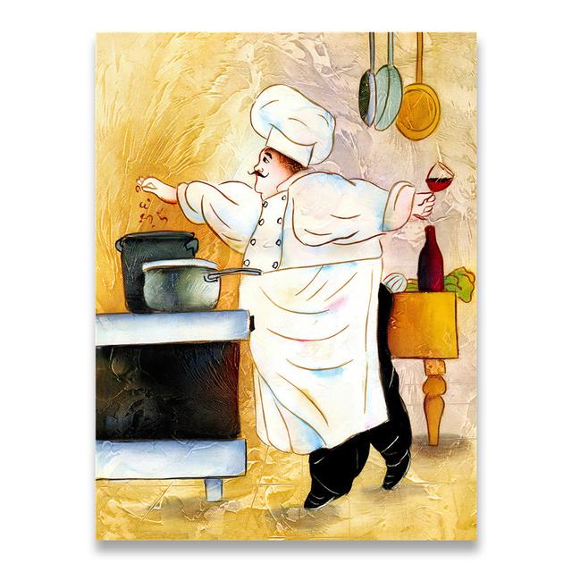 Cartoon Funny Restaurant Decor Fat Bakery Cook Poster Kitchen Wall Art Print Picture Canvas Painting Home Coffee Shop Decor
