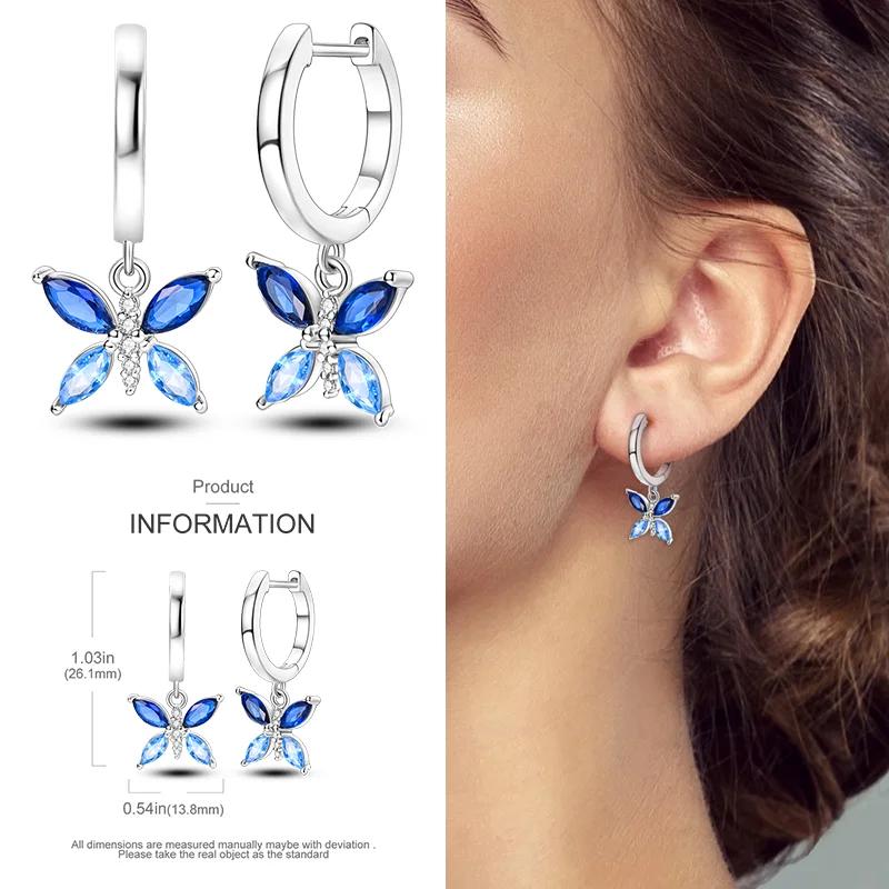 2024 New Earring for Women 925 Silver Sparkling Star Butterfly Heart Tassels Feather Hoop Earrings Engagement Wedding Jewelry