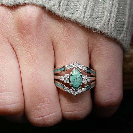 Женское кольцо, винтажное сломанное кольцо из искусственной бирюзы, роскошный индивидуальный подарок, инкрустированное стразами кольцо на палец, ювелирные изделия