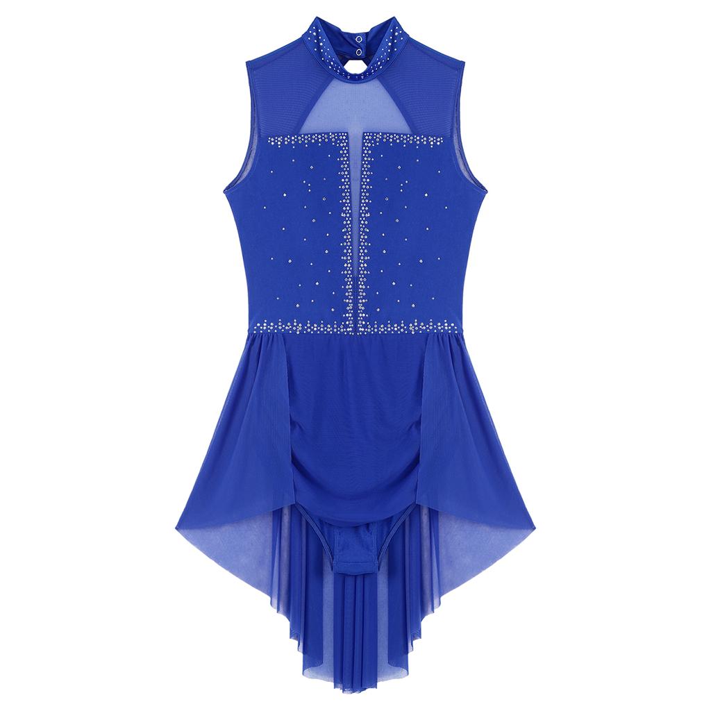 Женский лирический танцевальный костюм танцевальная одежда без рукавов открытая спина прозрачная сетка пэчворк блестящие стразы купальник платье